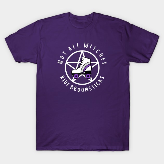 Not all Witches Ride Broomsticks Purple Stripe Roller Skate Cheeky Witch® T-Shirt by Cheeky Witch